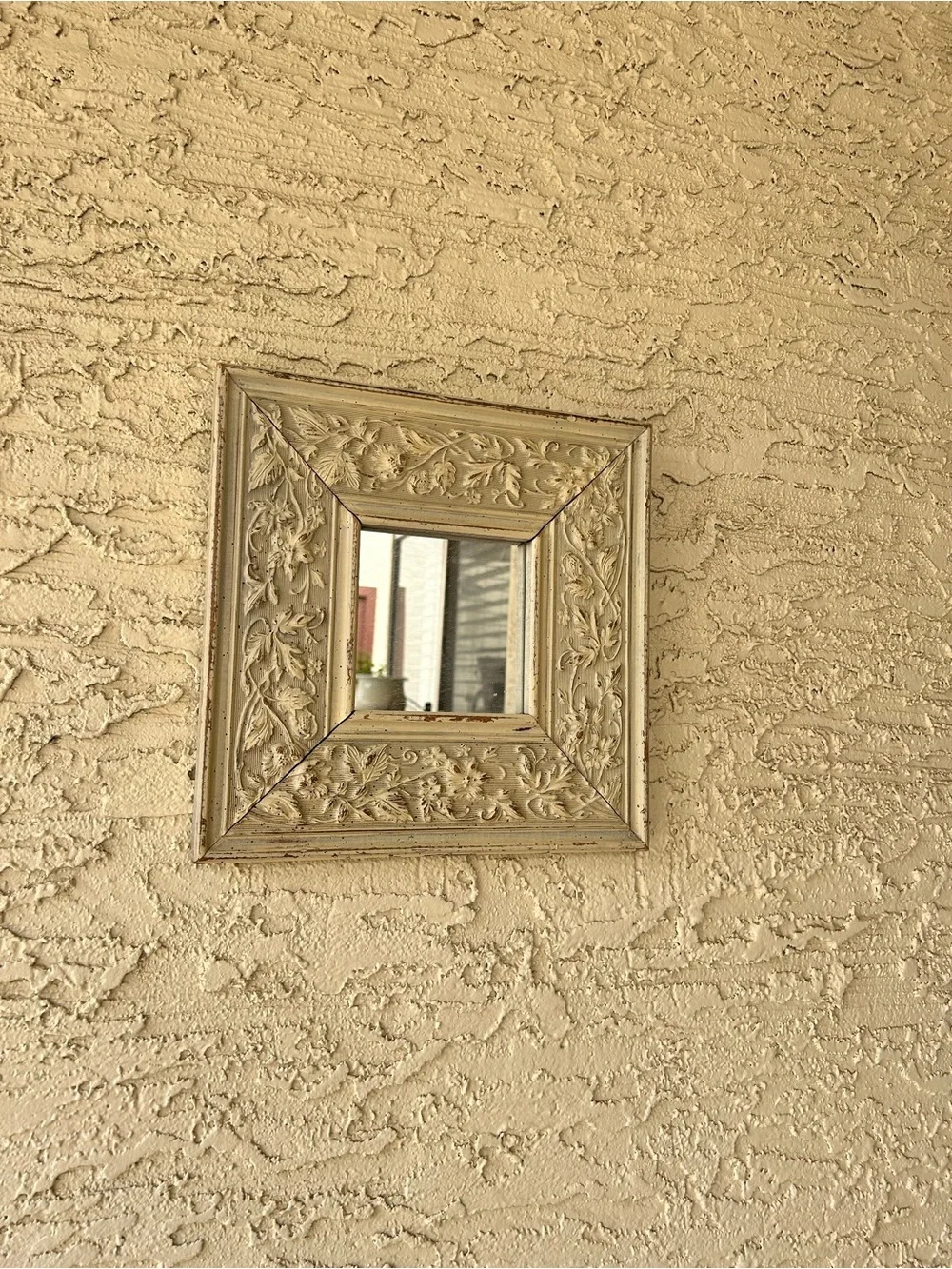 Ornate Cream Floral Carved Wall Mirror - Decorative Home Accent